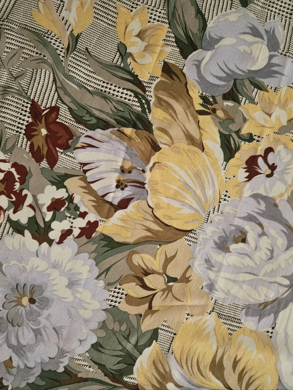 Echo Silk Floral Bouquet Glen Plaid Square Scarf Brown Gold 32